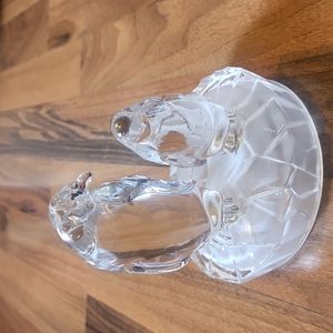 Royal Crystal Mother & Baby Penguin On Frosted Base Paperweight